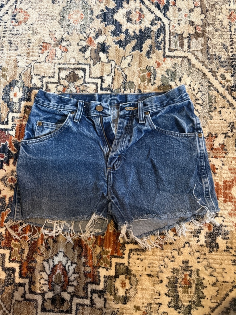 Wrangler Blue Distressed Denim Cutoff Shorts